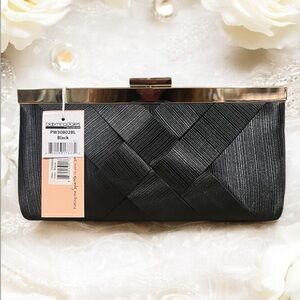 Perry White Textured Satin Frame satin Clutch lift clasp chain Drop vintage